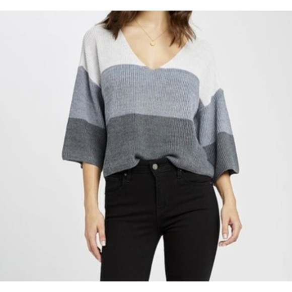 Gentle Fawn Nino Gray Color Block Stripe Knit Sweater Pullover V-Neck XS - Picture 2 of 11